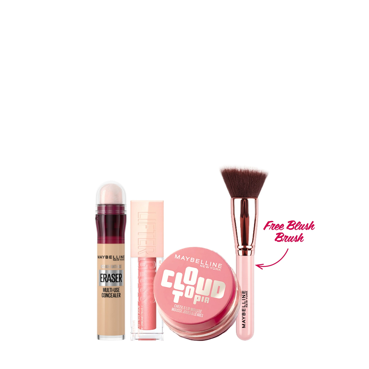 Maybelline NY Cloudtopia Lip & Cheek + Instant Age Rewind Concealer + New York Lifter Gloss + Free Gift - Maybelline Concealer Brush